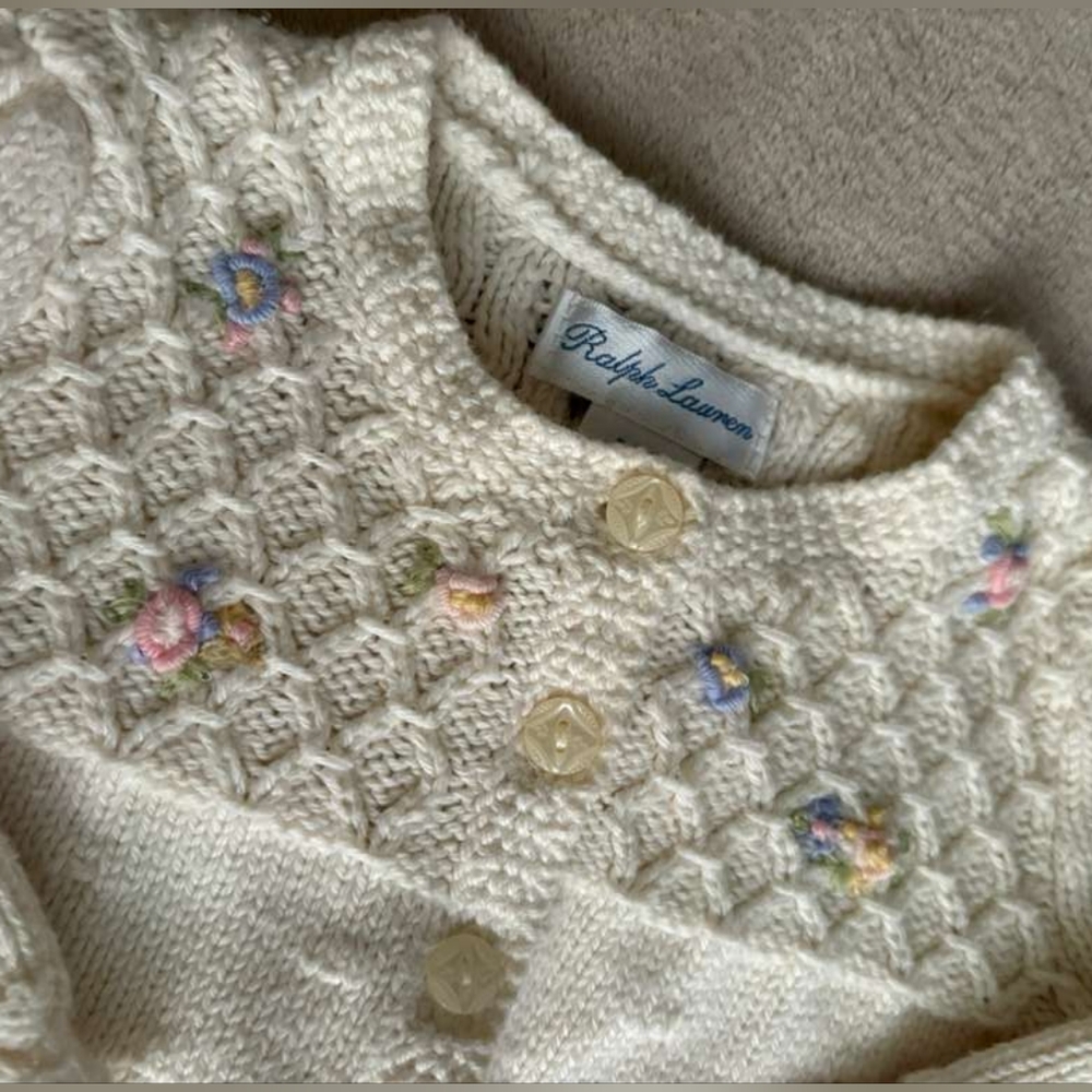 Ralph Lauren Baby Girl Floral Embroidery Cardigan Sweater Size 3-6 Months - Picture 2 of 9